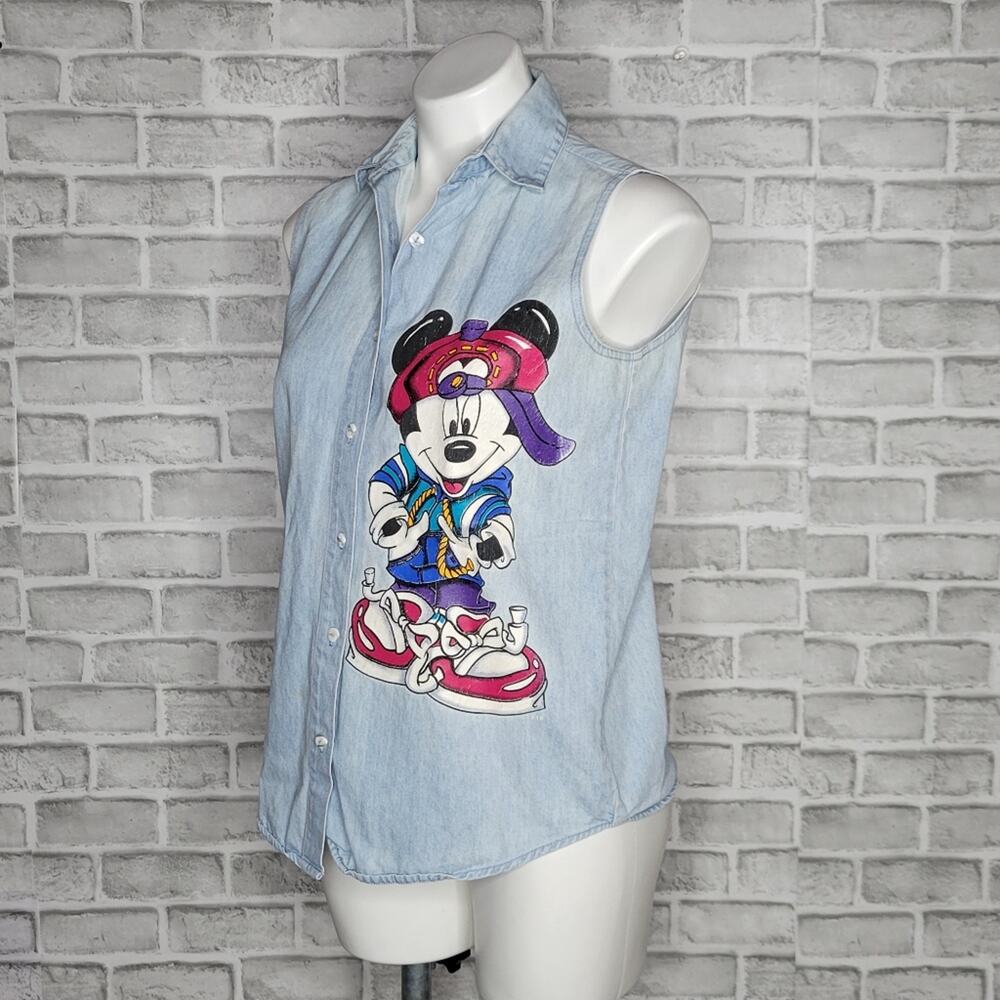 Vintage 90s Hip Hop Mickey Unlimited Jerry Leigh Sleeveless Button Up Top, sz S